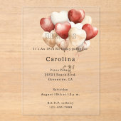 Red Cream White Hearts Balloons Birthday  Acryleinladungen (Vorderseite)