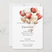 Red Cream White Hearts Balloons Birthday Einladung (Vorderseite)