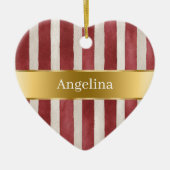 Red Cream White Stripes Gold Ribbon Christmas Keramik Ornament (Vorne)