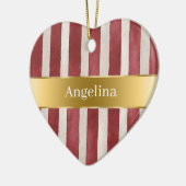 Red Cream White Stripes Gold Ribbon Christmas Keramik Ornament (Links)