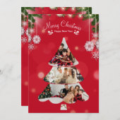 Red Creative Modern Christmas Tree Foto Collage Einladung (Vorne/Hinten)