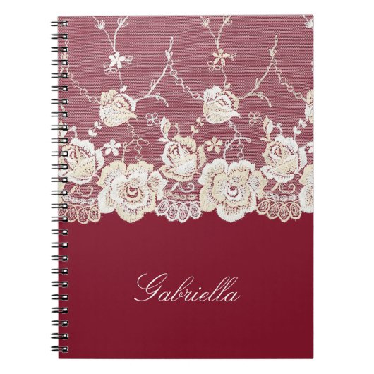 Red Creme White Lace Floral Notizblock (Vorderseite)