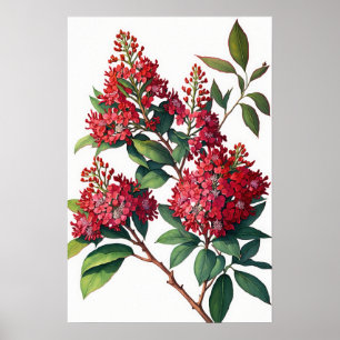 Red Crepe Myrtle Blume Art Print Poster