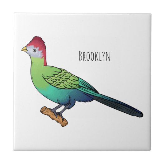 Red-crested turaco bird cartoon illustration fliese (Vorderseite)