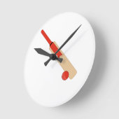 Red Cricket Bat and Ball Wall Clock Runde Wanduhr (Winkel)