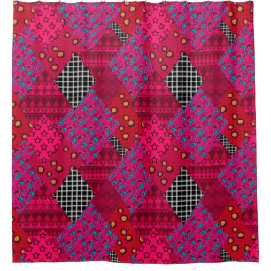 Red Crimson Colorful Patchwork Duschvorhang