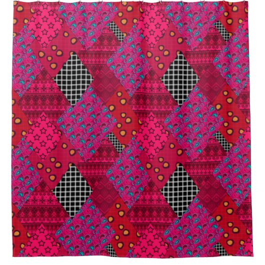 Red Crimson Colorful Patchwork Duschvorhang (Vorderseite)
