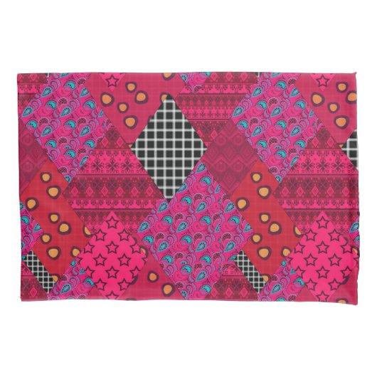 Red Crimson Colorful Patchwork Kissenbezug (Vorderseite)