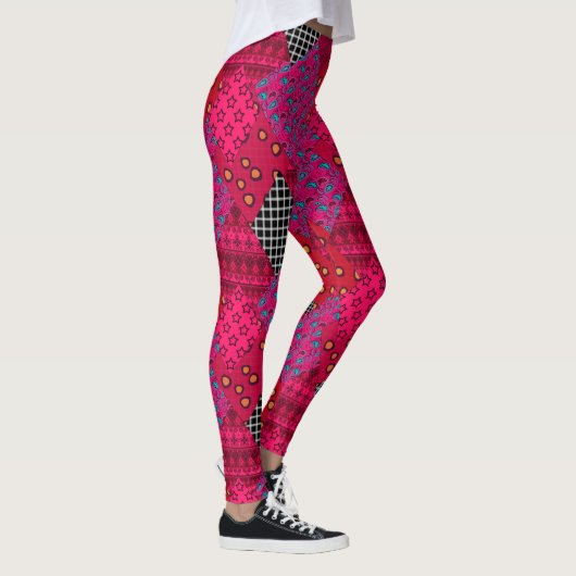 Red Crimson Colorful Patchwork Leggings (Rechts)