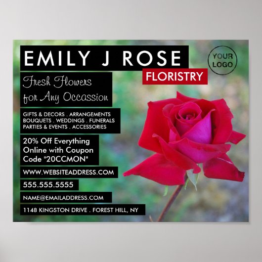 Red Crimson Rose, Floristry Werbung Poster (Vorne)