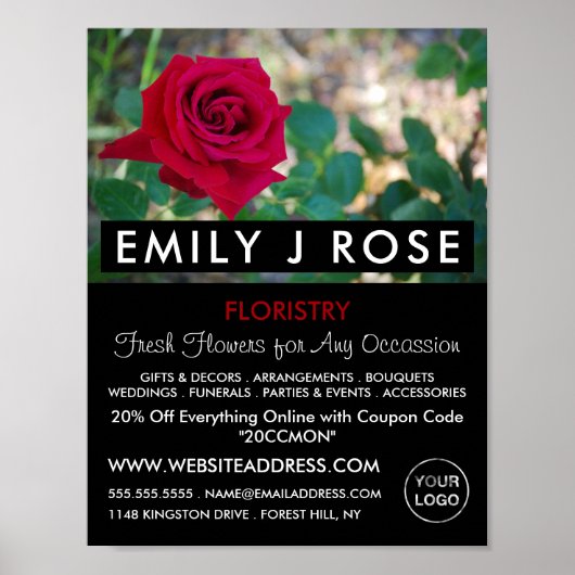 Red Crimson Rose, Floristry Werbung Poster (Vorne)