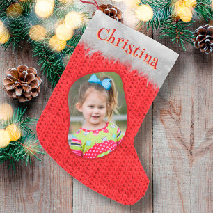 Red Crochet Print Classic Frohe Weihnachts-Foto Kleiner Weihnachtsstrumpf
