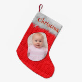 Red Crochet Print Classic Frohe Weihnachts-Foto Kleiner Weihnachtsstrumpf (Vorderansicht (hängend))