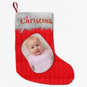 Red Crochet Print Classic Frohe Weihnachts-Foto Kleiner Weihnachtsstrumpf (Vorderseite)