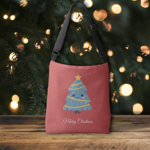 Red Crossbody Bag mit Kawaii Weihnachtsbaum Tragetaschen Mit Langen Trägern
