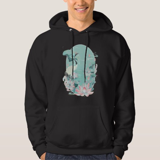 Red Crowned Crane Bird Water Lily Lotus Flower Chi Hoodie (Vorderseite)