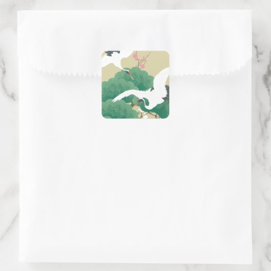 red-crowned crane quadratischer aufkleber (Tasche)