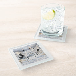 Red-crowned Cranes in Winter Glasuntersetzer