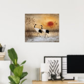 Red crowned cranes, watercolor artwork, poster (Heimbüro)