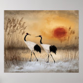 Red crowned cranes, watercolor artwork, poster (Vorne)