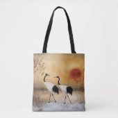 Red crowned cranes, watercolor artwork, tasche (Vorderseite)