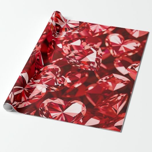 Red Crystal Diamond Hearts Geschenkpapier (Ungerollt)
