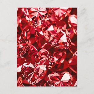 Red Crystal Diamond Hearts Postkarte
