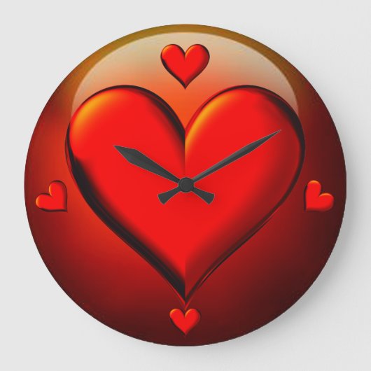 Red Crystal Hearts Große Wanduhr (Vorderseite)