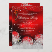 Red Crystal Snowflake Weihnachts-Party Einladung (Vorne/Hinten)