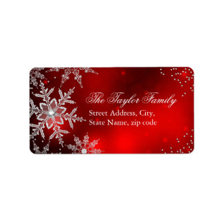 Red Crystal Snowflake Weihnachtsadressen Labels Adressaufkleber