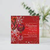 Red Crystal Snowflake Weihnachtsessen Party 3 Einladung (Stehend Vorderseite)