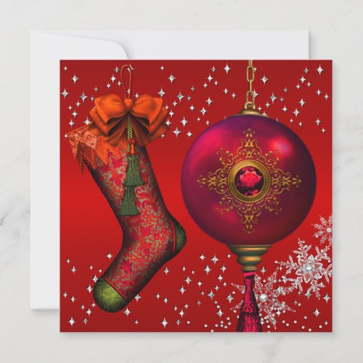 Red Crystal Snowflake Weihnachtsessen Party 3 Einladung (Rückseite)