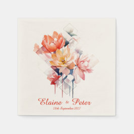 Red Cubes&Flowers: Personalized Wedding Napkins Serviette