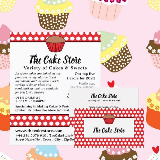 Red Cupcake & Polka Dot, Cake Maker, Cake Store Visitenkarte