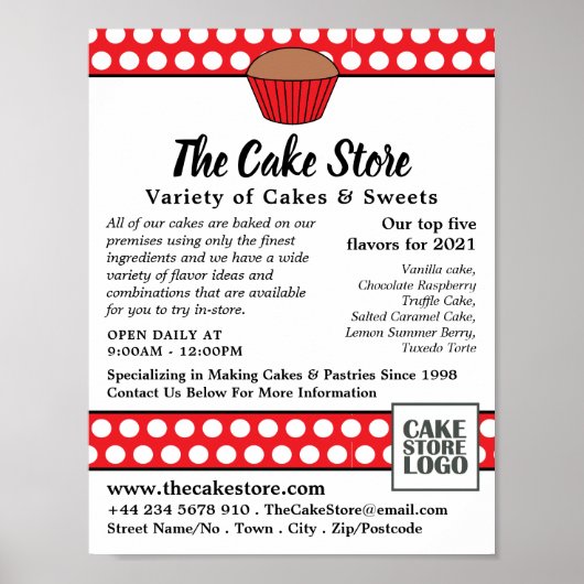 Red Cupcake & Polka Dot, Cake Store Werbung Poster (Vorne)