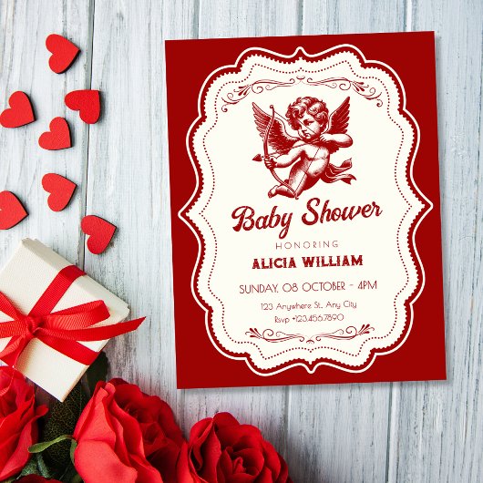 Red cupid angel baby shower einladung