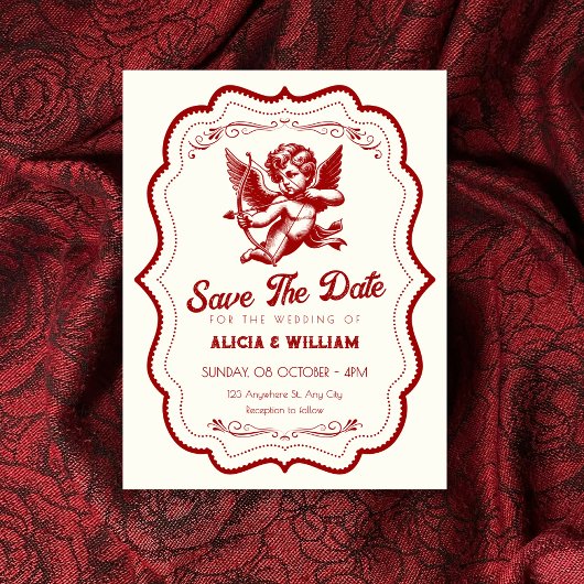 Red cupid angel wedding  save the date