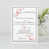 Red Curly Script God is Liebe Christlich Wedding Einladung (Stehend Vorderseite)