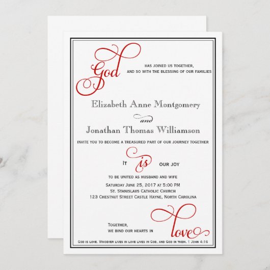 Red Curly Script God is Liebe Christlich Wedding Einladung (Vorne/Hinten)