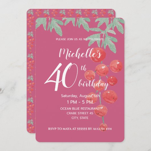 Red Currant Berries Wasserfarbe Handgestrichen Einladung (Vorne/Hinten)