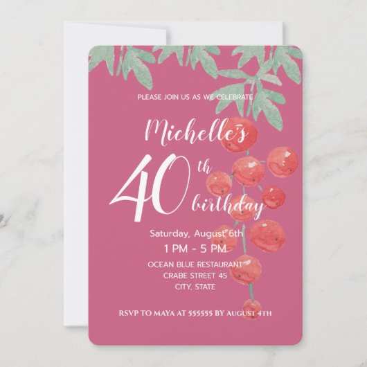 Red Currant Berries Wasserfarbe Handgestrichen Einladung (Vorderseite)