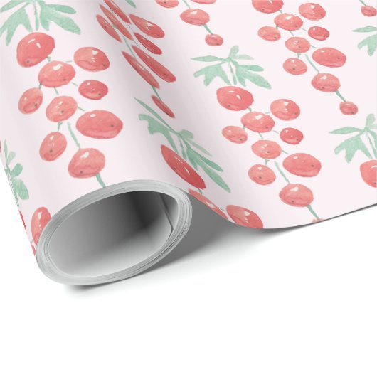 Red Currant Berries Wasserfarbe Handgestrichen Geschenkpapier (Rolleneckpunkt)