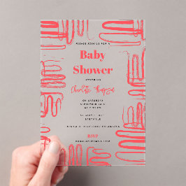 Red Curve Wavy Squiggle Abstract Baby Shower Acryleinladungen