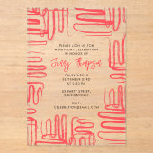 Red Curve Wavy Squiggle Abstract Birthday Party Acryleinladungen (Vorderseite)