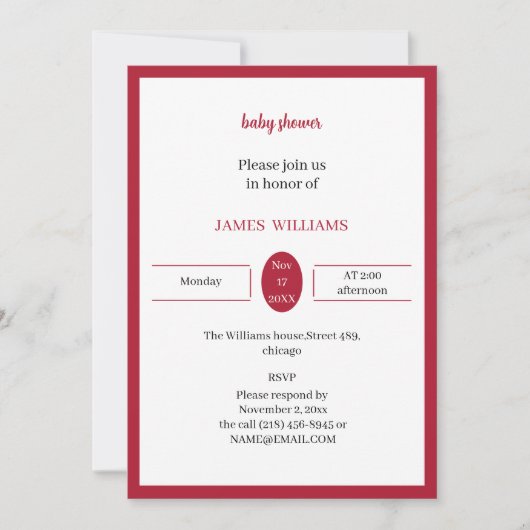 Red Custom Baby Dusche Einladung (Vorderseite)