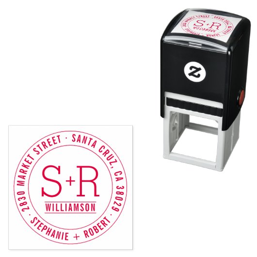 Red Custom Classic Initials Wedding Rücksendeadres Permastempel (Beispiel)