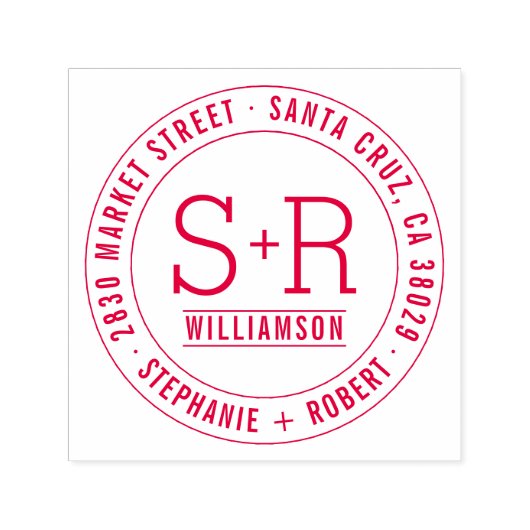 Red Custom Classic Initials Wedding Rücksendeadres Permastempel (Design)