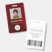 Red Custom Employee - Foto-ID, Logo, Bar-Code Ausweis (Vorder- & Rückseite)
