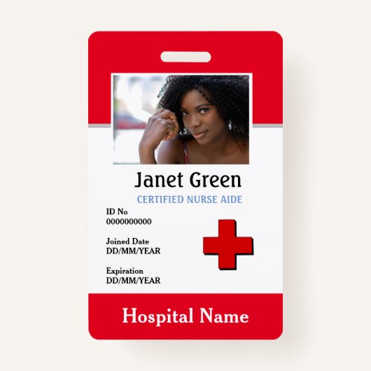 Red Custom Employee Nurse Doctor Logo ID Foto Ausweis (Vorderseite)