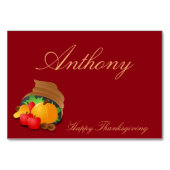 Red Custom Erntedank Table Cards Cornucopia Tischnummer (Rückseite)